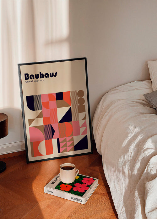 Geometrický Bauhaus plakát korálové a růžové