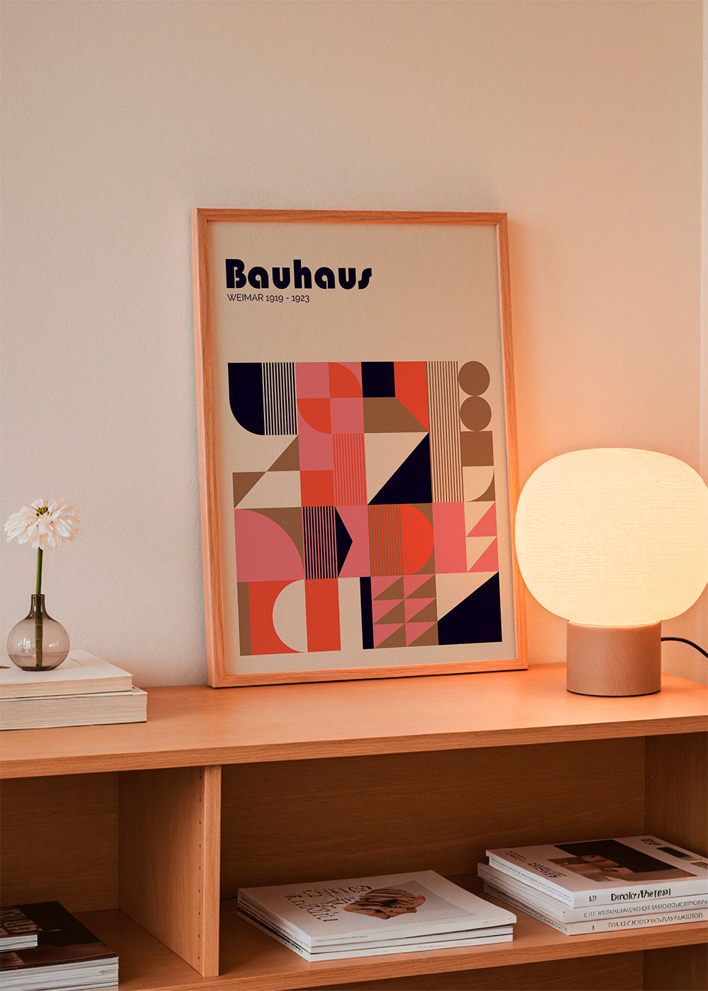Geometrický Bauhaus plakát korálové a růžové