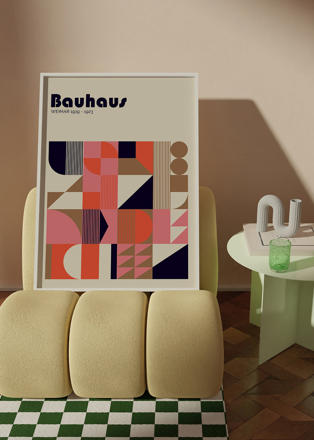 Geometrický Bauhaus plakát korálové a růžové
