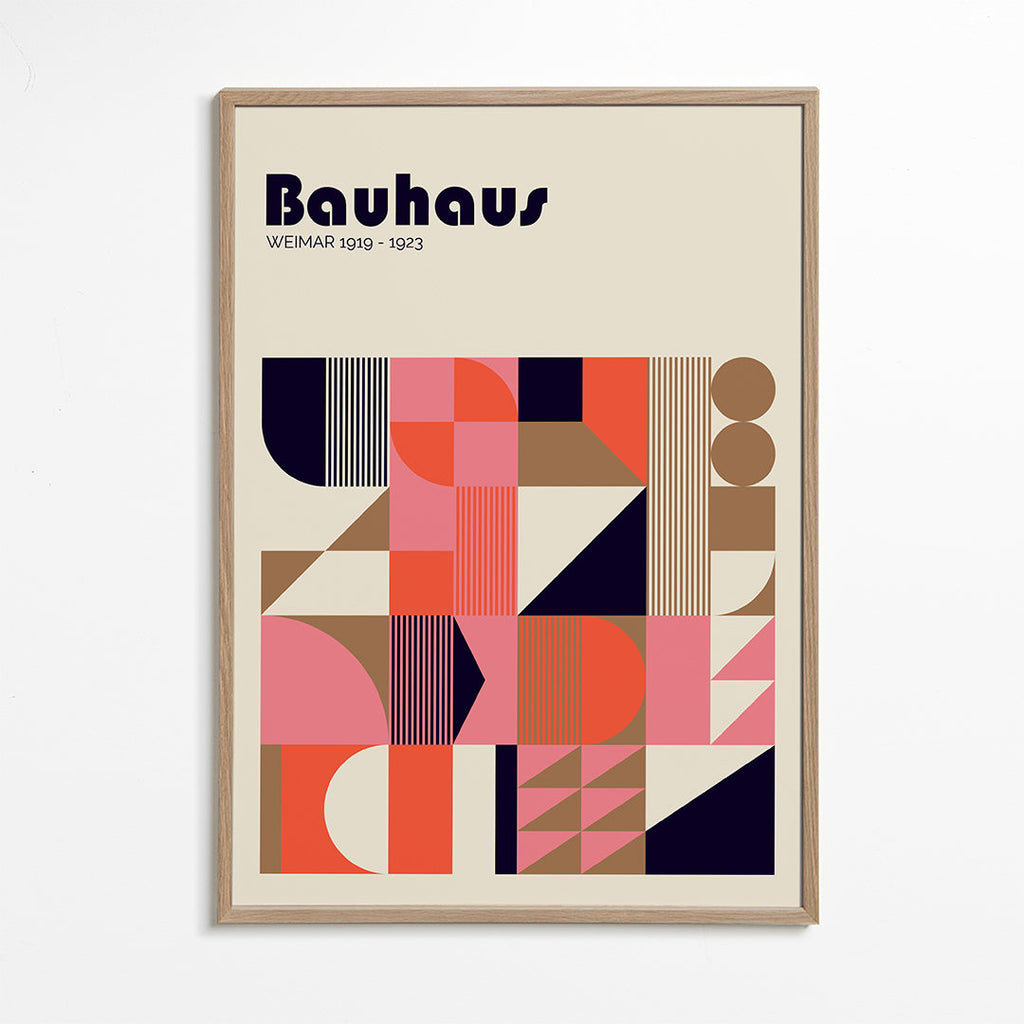 Geometrický Bauhaus plakát korálové a růžové