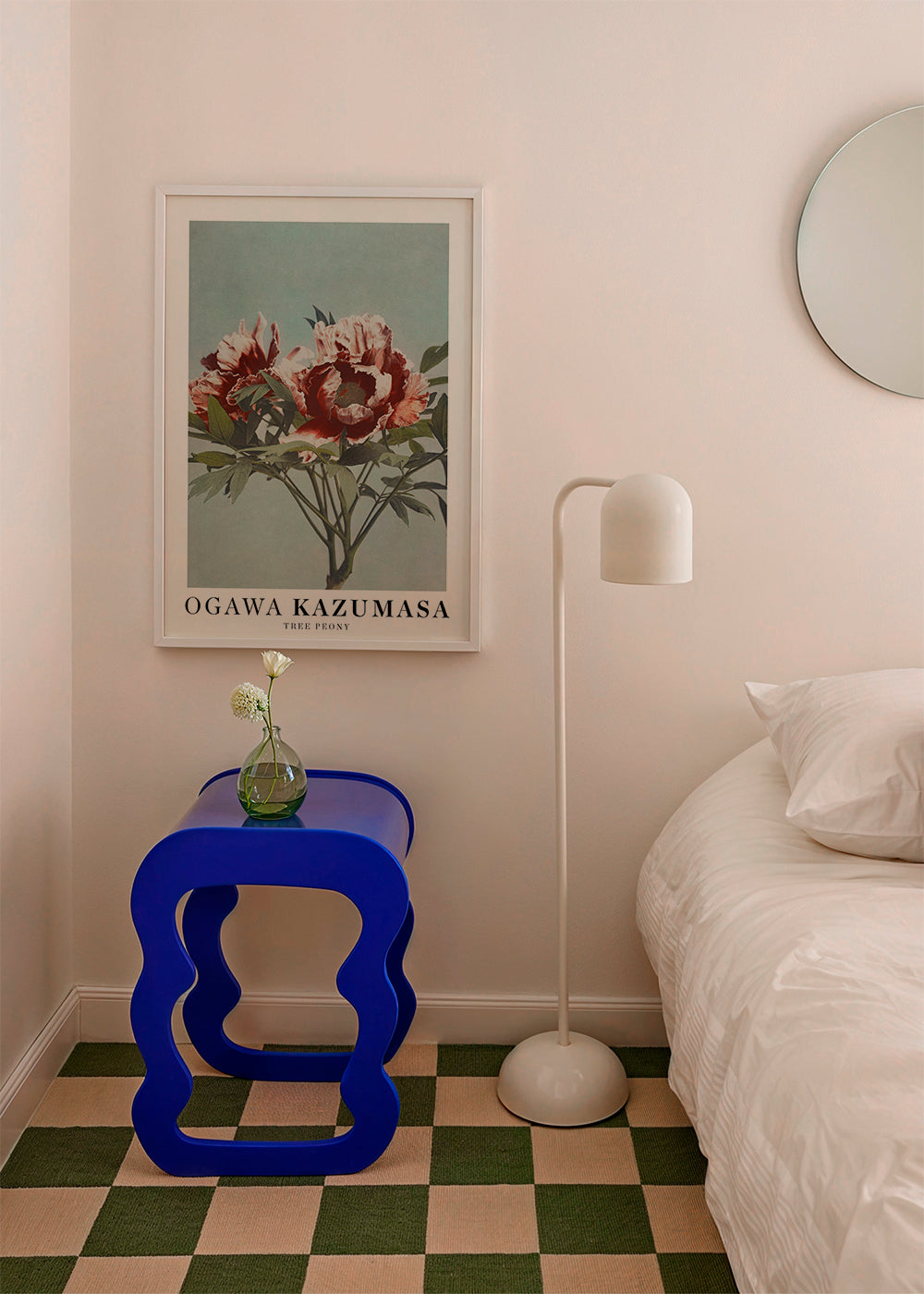 Botanický plakát Červená pivoňka na aqua
