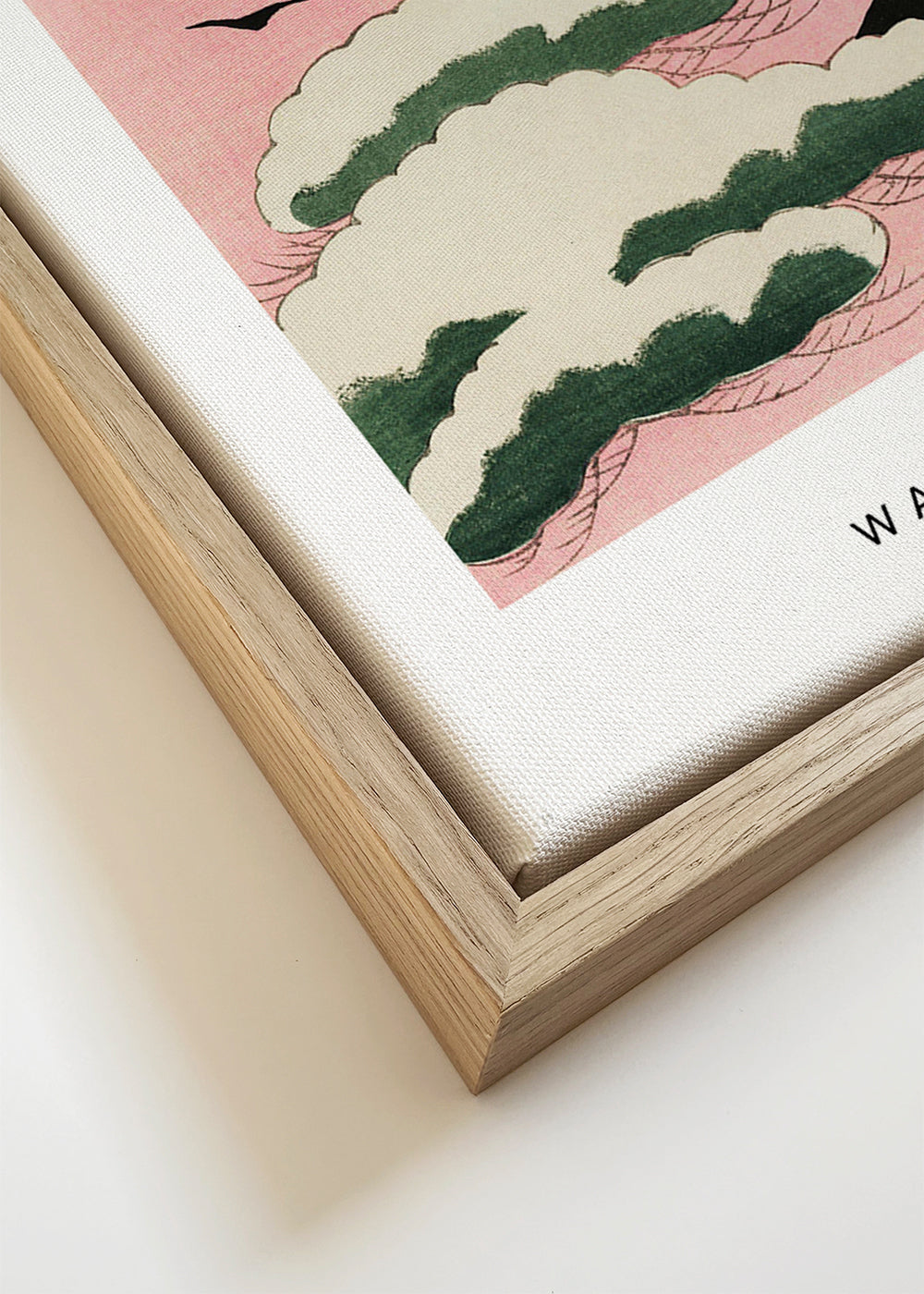 Japonská ilustrace růžové oblohy s oblaky a ptáky