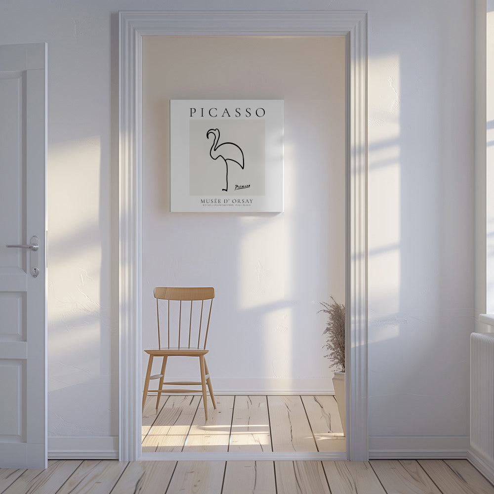 Pablo Picasso Animals Drawing Flamingo II - Unframed canvas in an interior