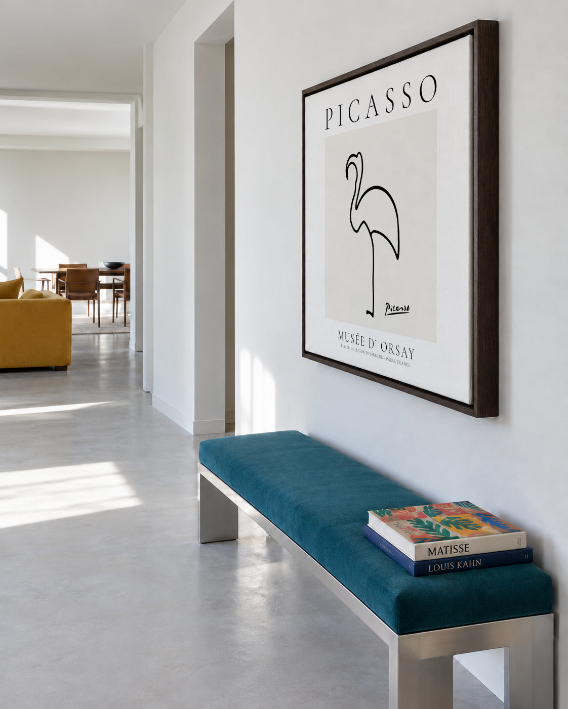 Pablo Picasso Animals Drawing Flamingo II - Framed canvas in an interior