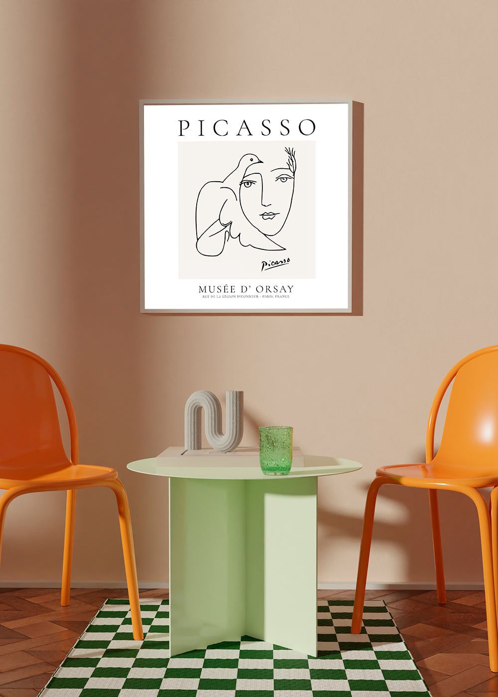 Minimalistická ilustrace holuba a obličeje