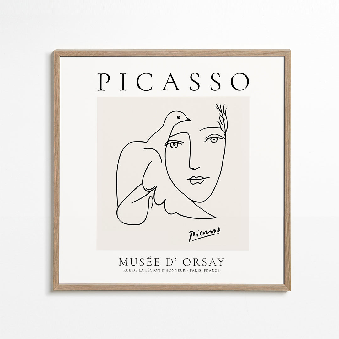 Minimalistická ilustrace holuba a obličeje
