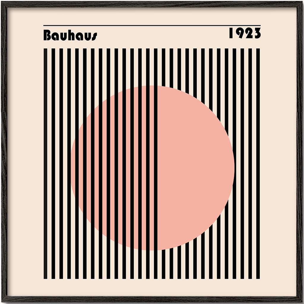 Geometrický plakát Bauhaus růžový kruh a pruhy