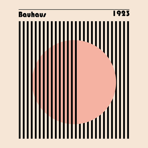 Geometrický plakát Bauhaus růžový kruh a pruhy