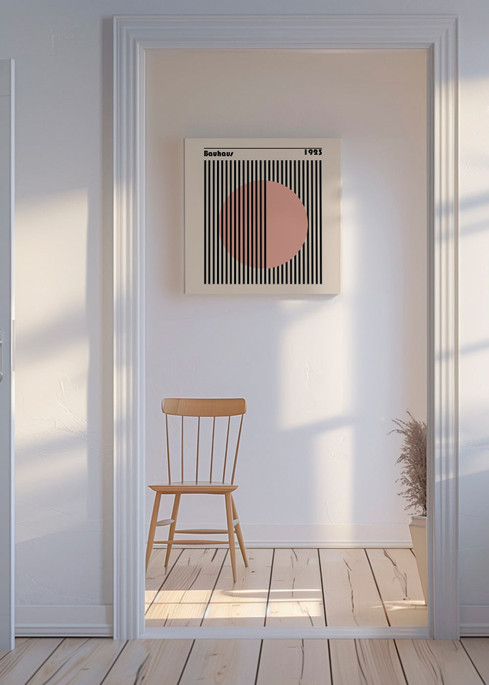 Geometrický plakát Bauhaus růžový kruh a pruhy