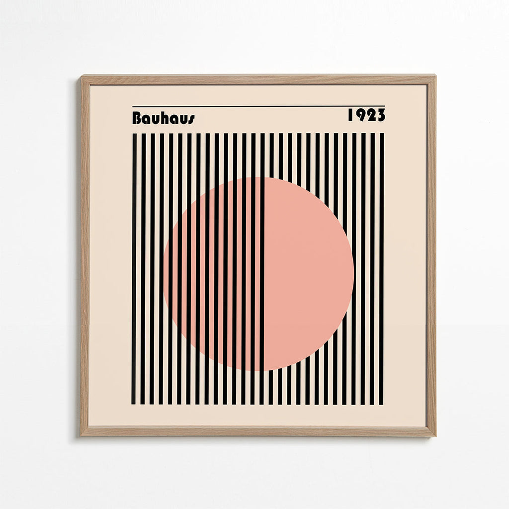 Geometrický plakát Bauhaus růžový kruh a pruhy