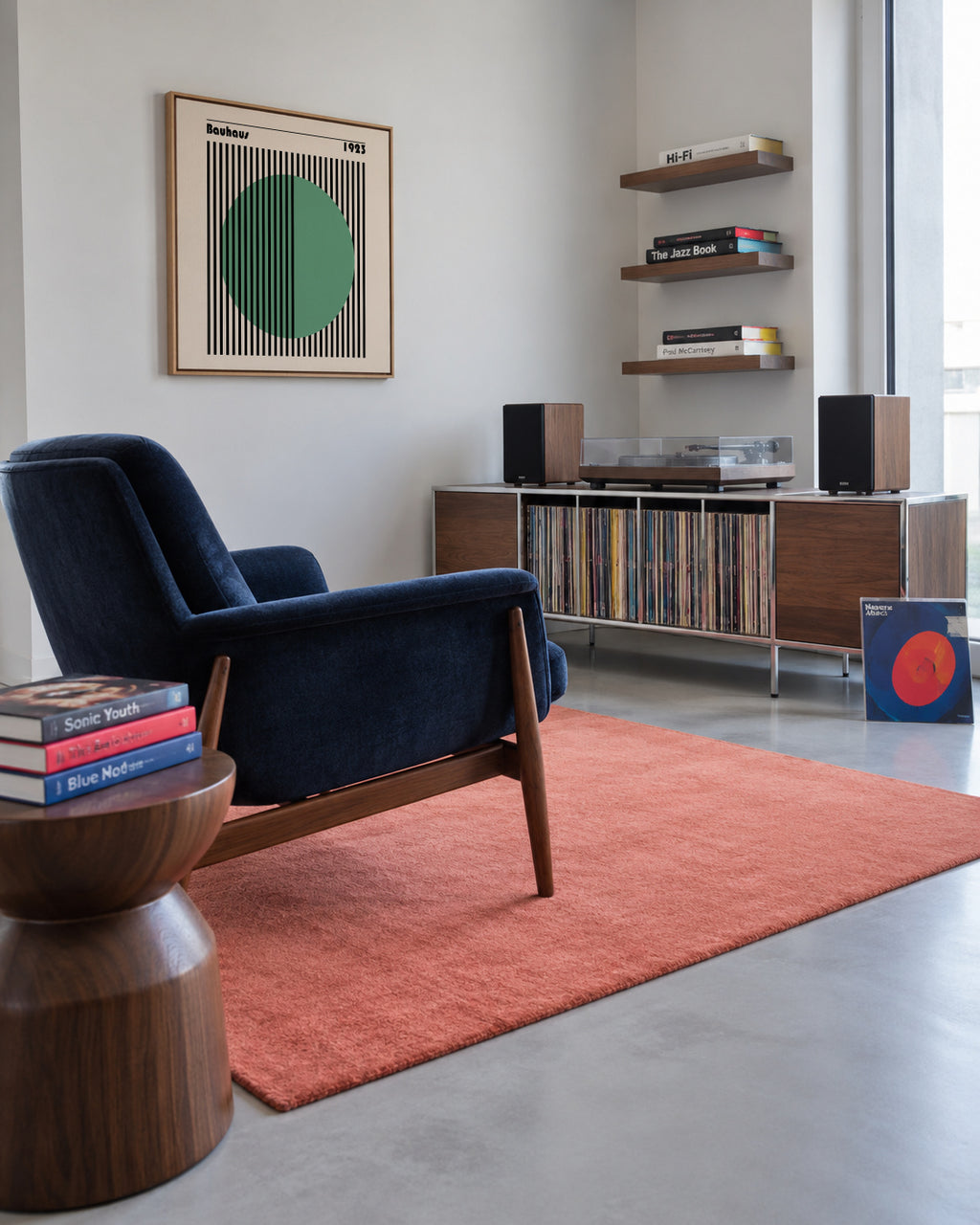 Bauhaus Green Circle II - Framed canvas in an interior