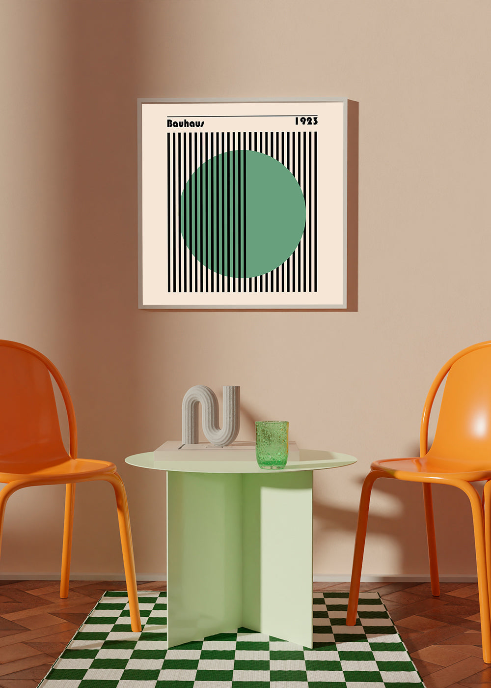 Geometrický obraz Bauhaus se zeleným kruhem