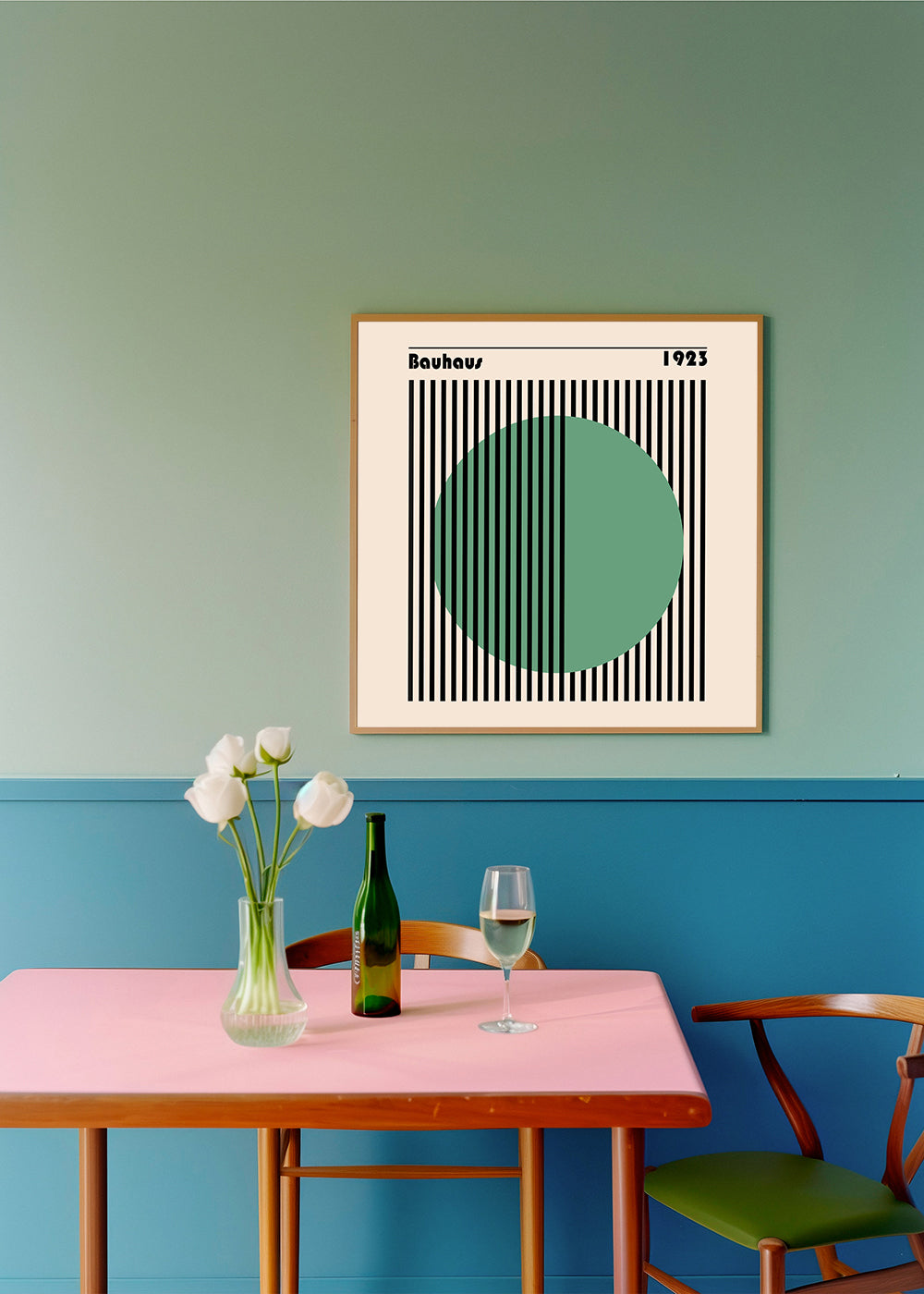 Geometrický obraz Bauhaus se zeleným kruhem