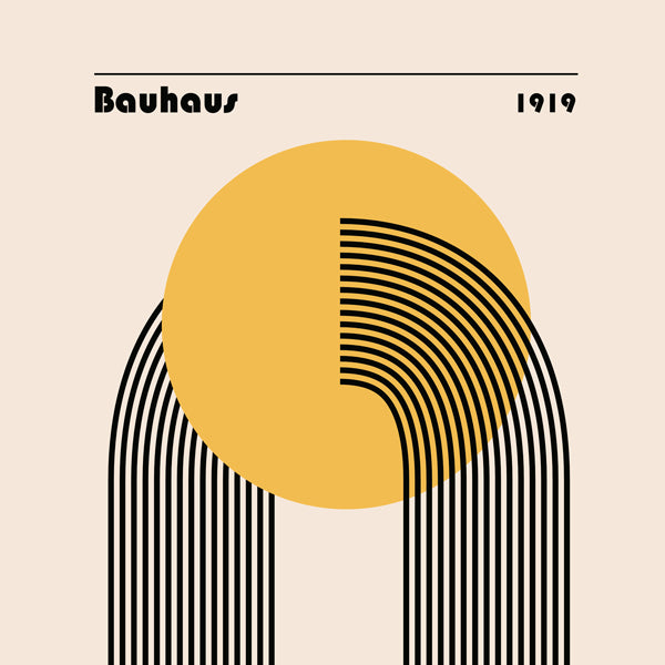 Geometrický plakát Bauhaus žluté slunce a oblouky