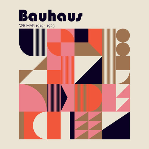 Geometrický plakát Bauhaus korál a béžová
