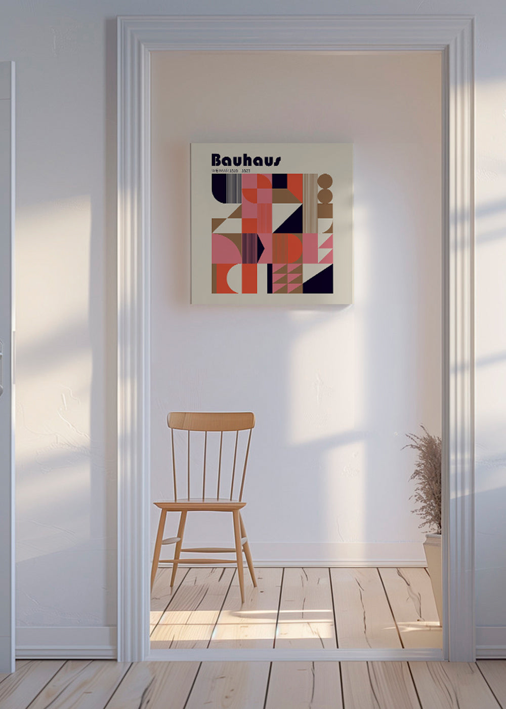 Geometrický plakát Bauhaus korál a béžová