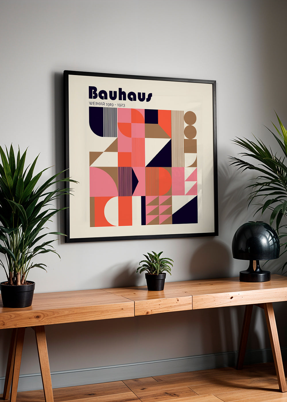 Geometrický plakát Bauhaus korál a béžová