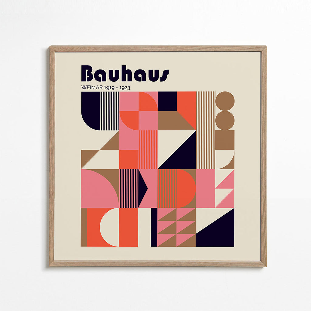 Geometrický plakát Bauhaus korál a béžová