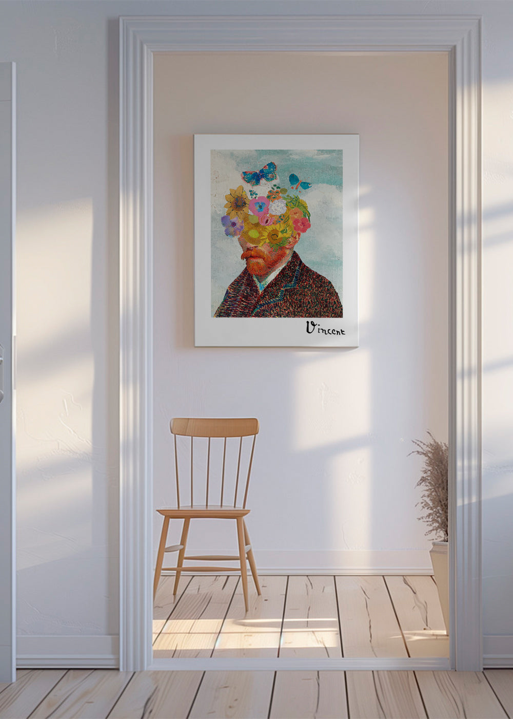 Botanický plakát květinový portrét s motýly