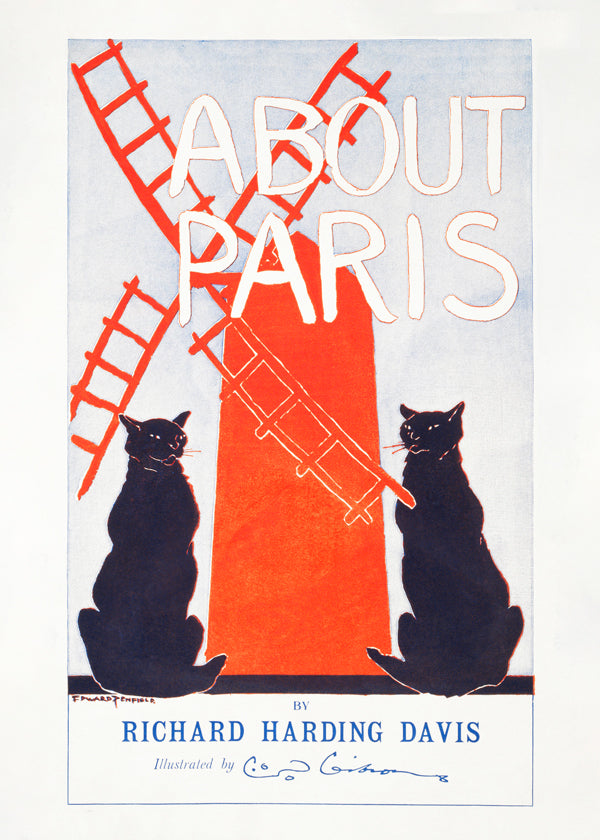 Vintage plakát About Paris s kočkami a mlýnem