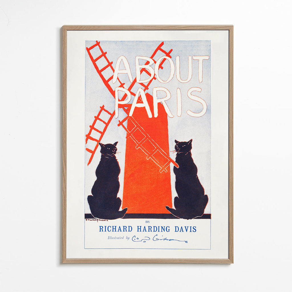 Vintage plakát About Paris s kočkami a mlýnem