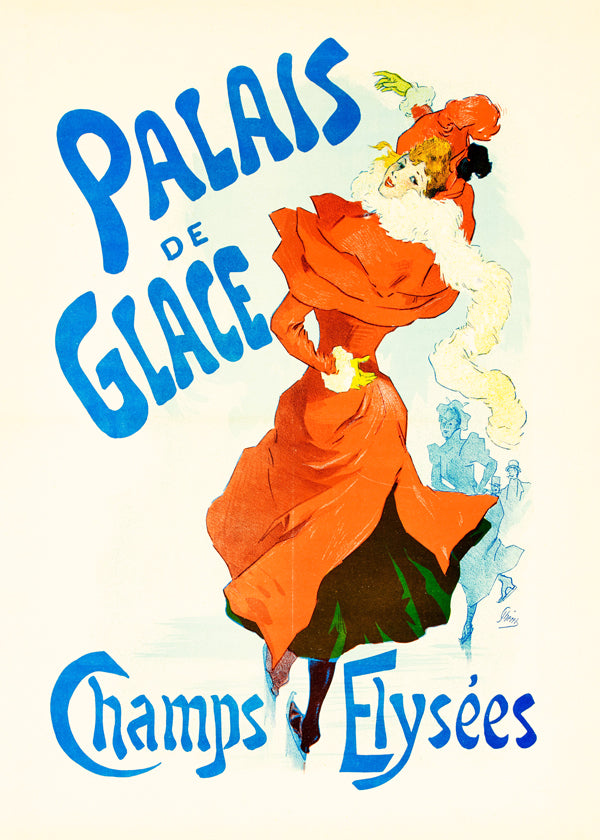 Vintage plakát Palais de Glace krasobruslařka v červené
