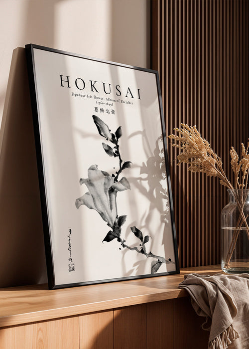 Botanický plakát Hokusai: japonská kosatec v tusi