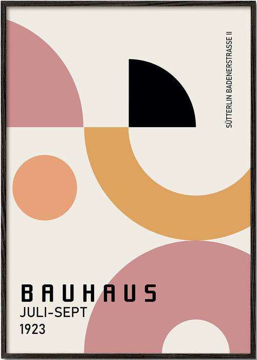 Geometrický plakát Bauhaus růžová a hořčice