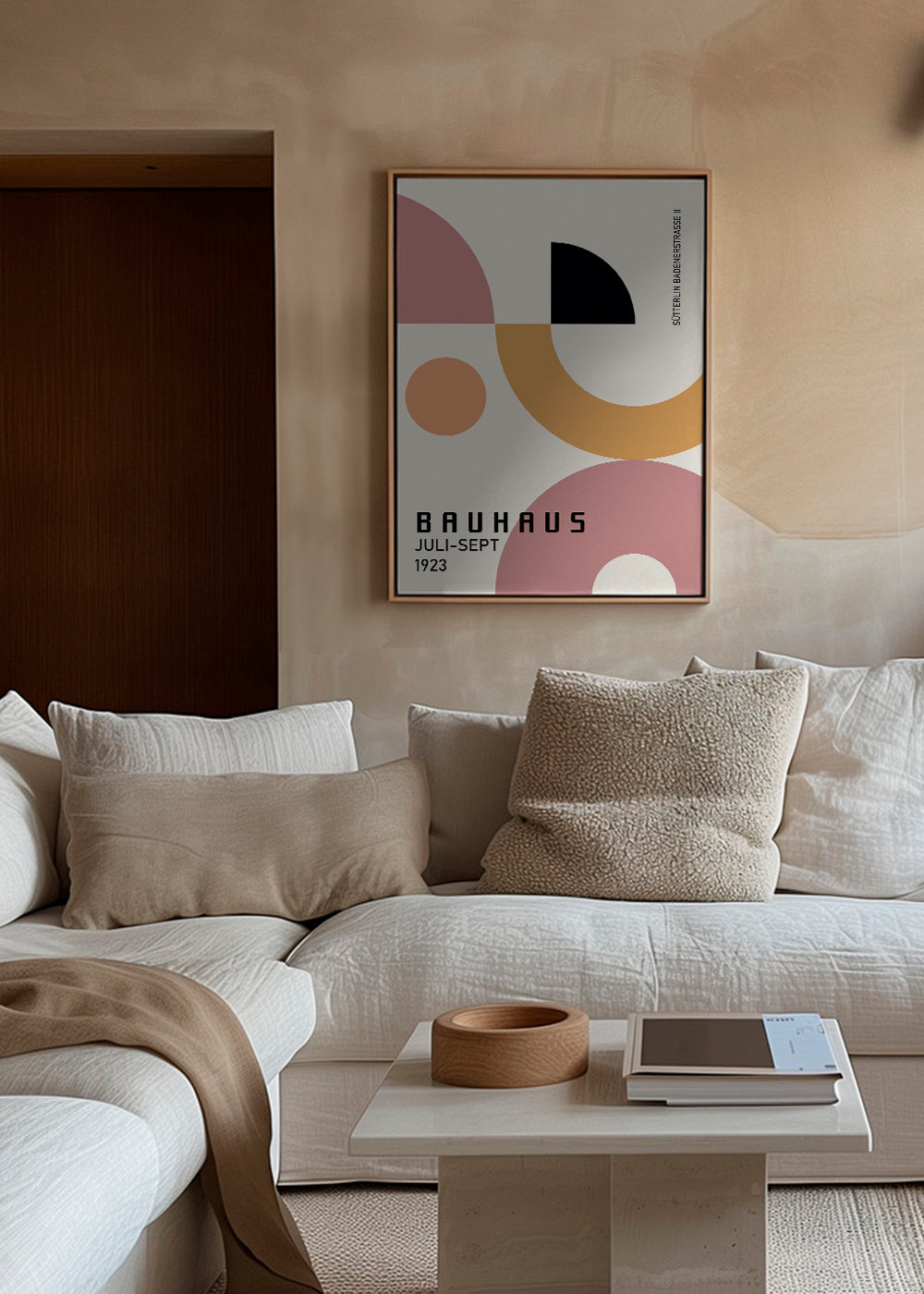 Geometrický plakát Bauhaus růžová a hořčice
