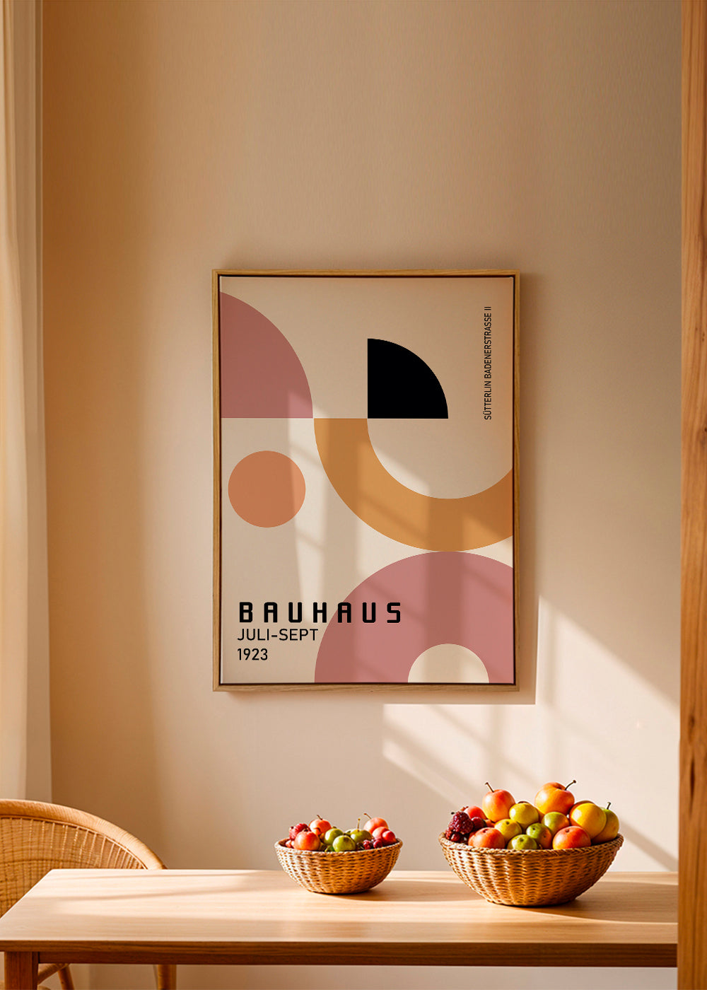 Geometrický plakát Bauhaus růžová a hořčice