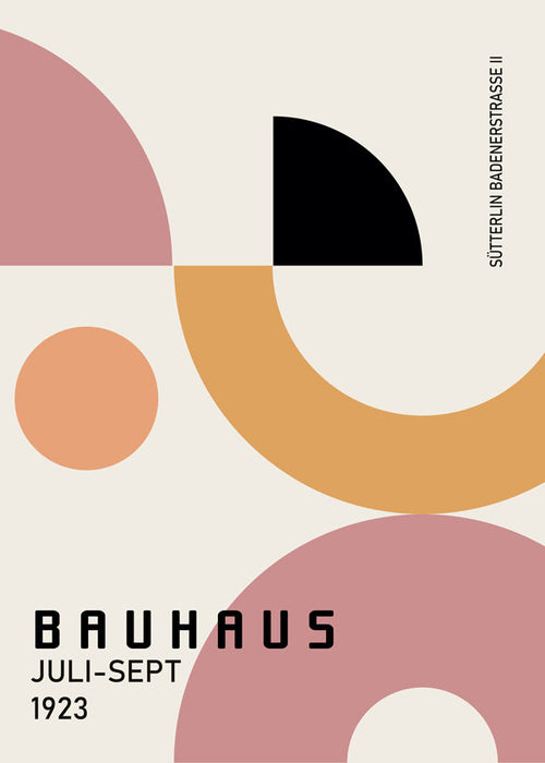 Geometrický plakát Bauhaus růžová a hořčice