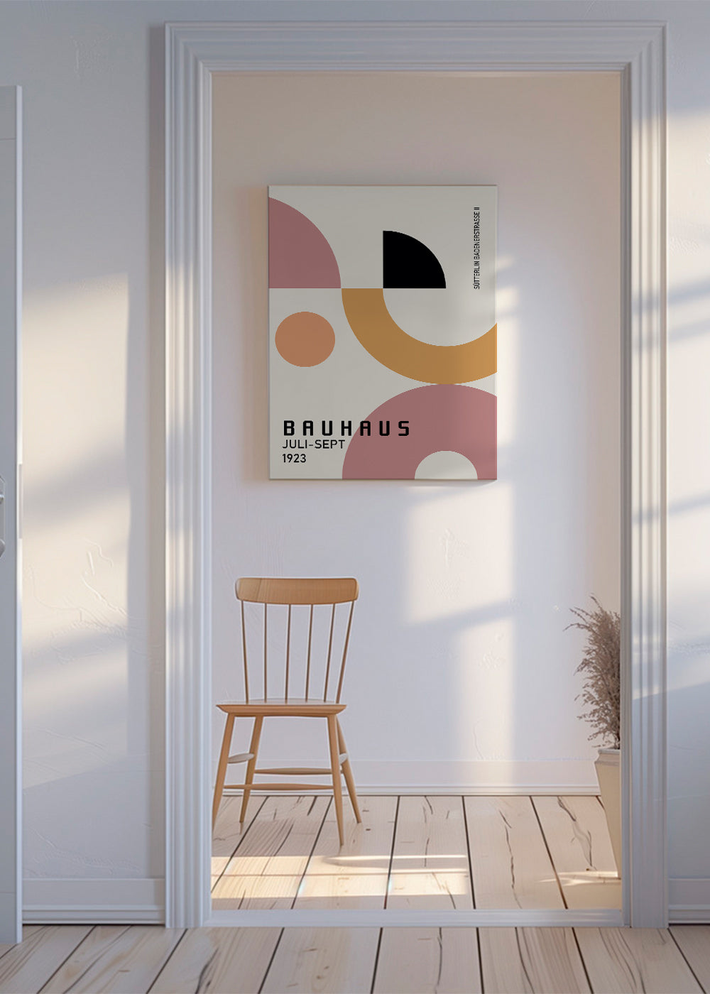 Geometrický plakát Bauhaus růžová a hořčice