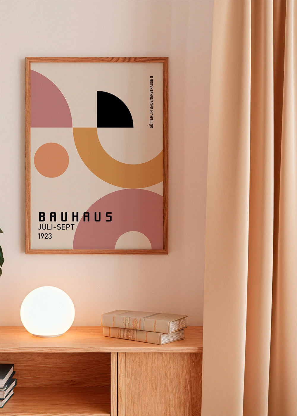 Geometrický plakát Bauhaus růžová a hořčice