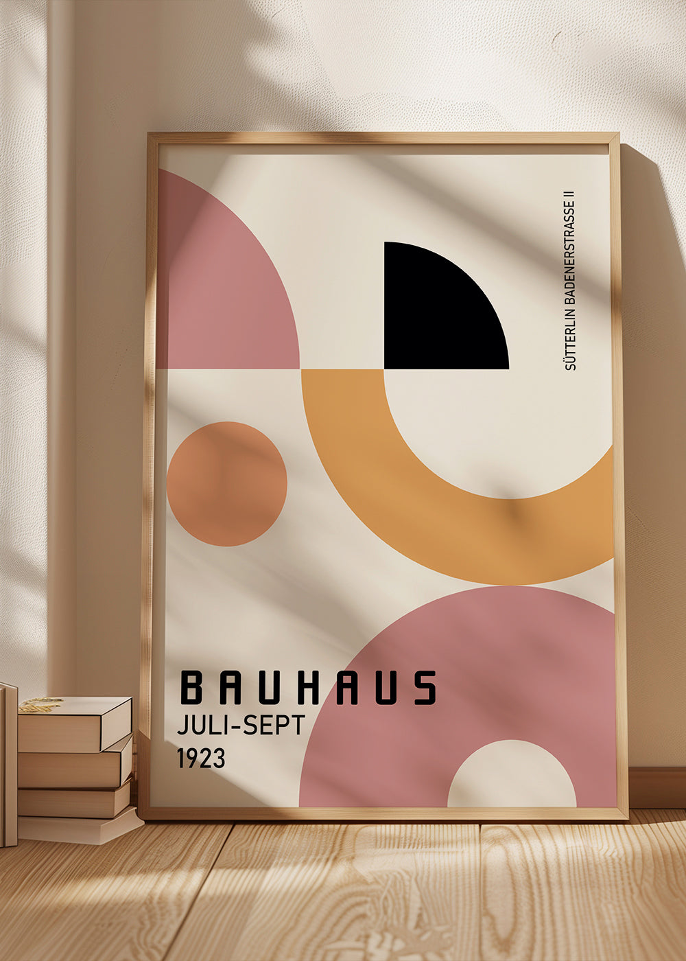 Geometrický plakát Bauhaus růžová a hořčice