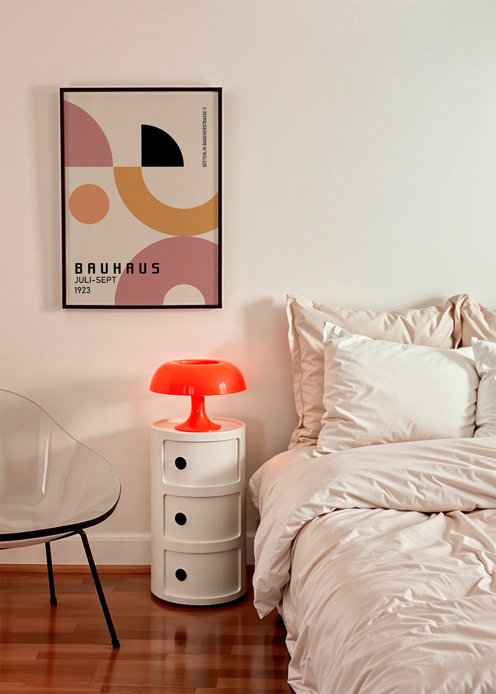 Geometrický plakát Bauhaus růžová a hořčice