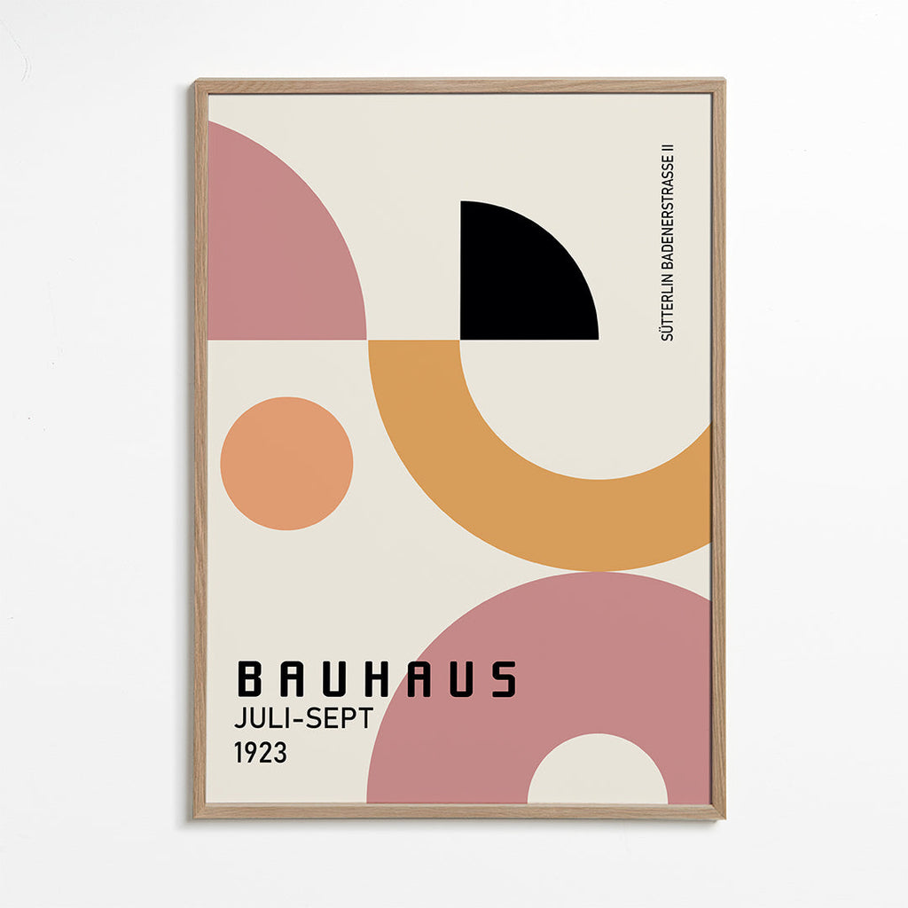 Geometrický plakát Bauhaus růžová a hořčice