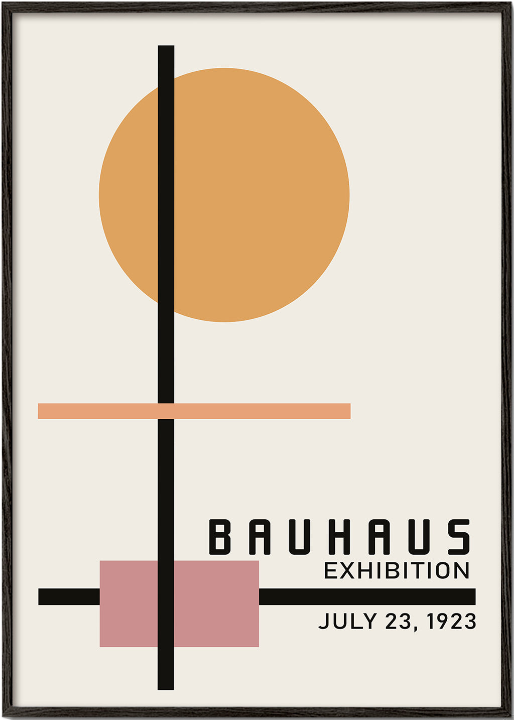 Geometrický Bauhaus plakát s kruhovým sluncem a osami