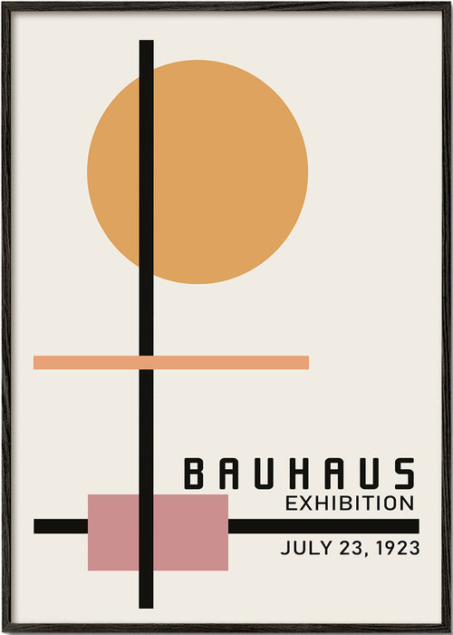 Geometrický Bauhaus plakát s kruhovým sluncem a osami