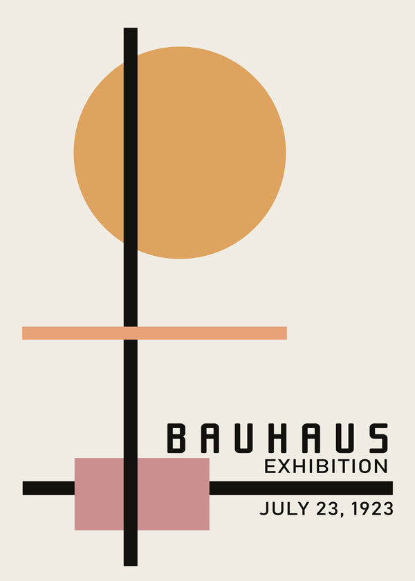 Geometrický Bauhaus plakát s kruhovým sluncem a osami