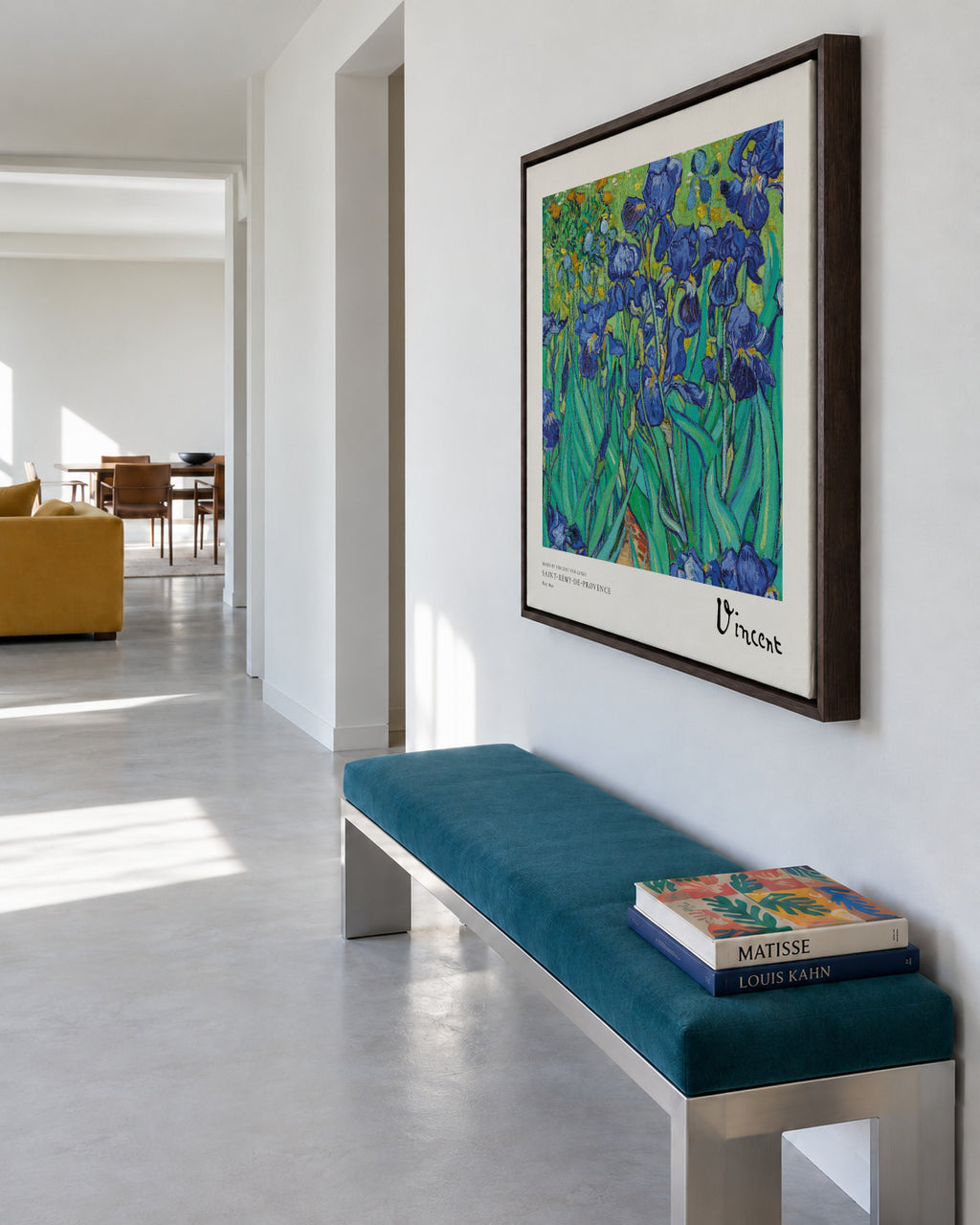Irises by Vincent van Gogh - Square - Framed canvas in an interior