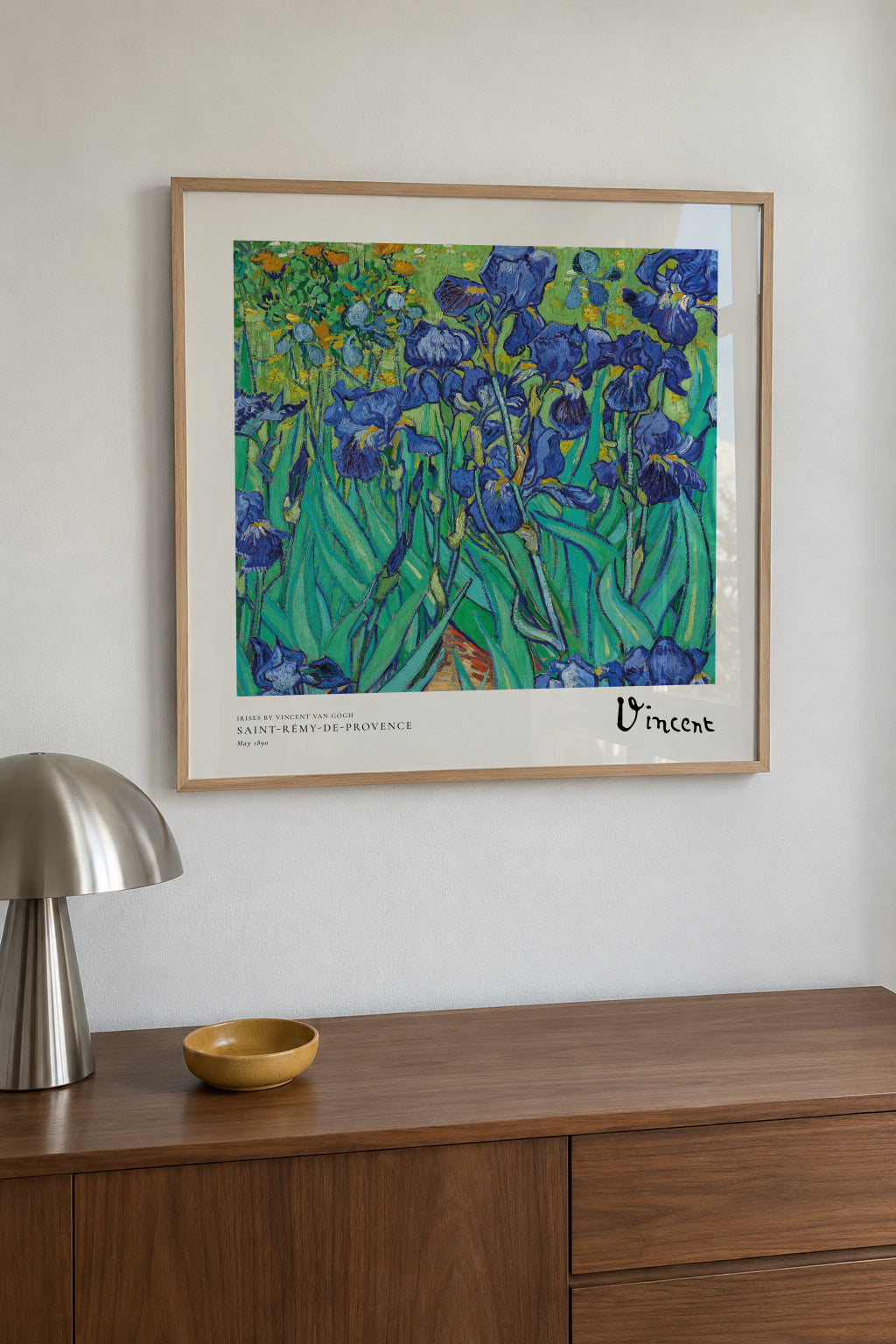 Irises by Vincent van Gogh - Square - Framed poster in an interior