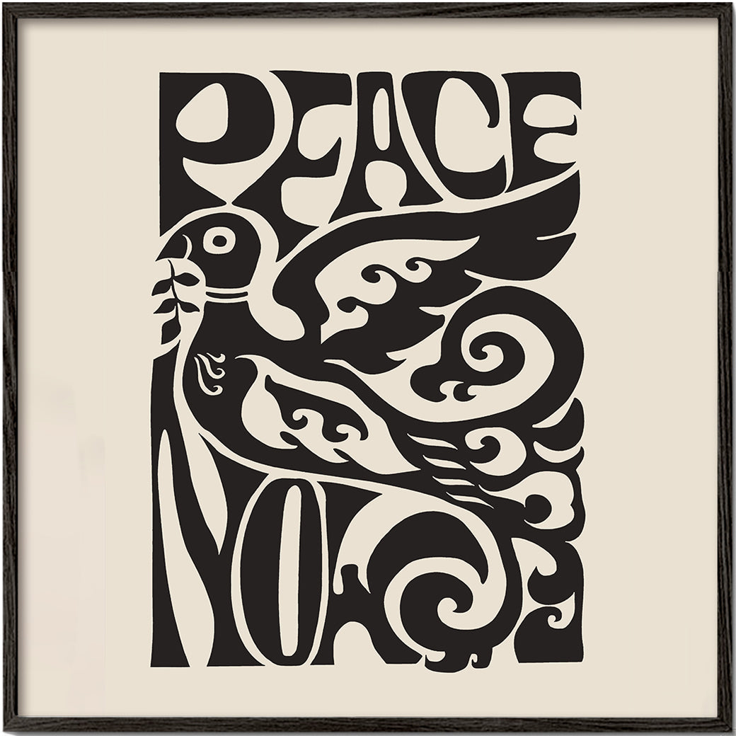 Vintage plakát s typografickou holubicí 'Peace Now'