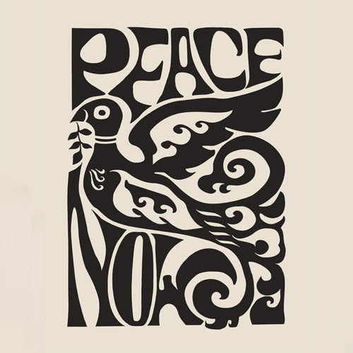 Vintage plakát s typografickou holubicí 'Peace Now'