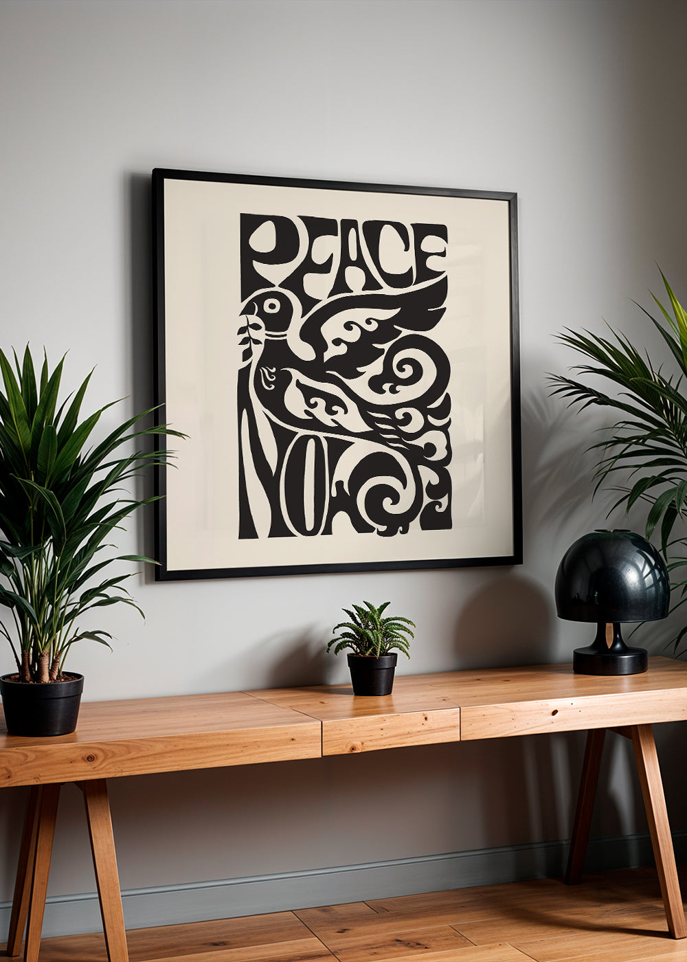 Vintage plakát s typografickou holubicí 'Peace Now'