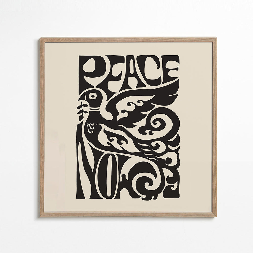 Vintage plakát s typografickou holubicí 'Peace Now'
