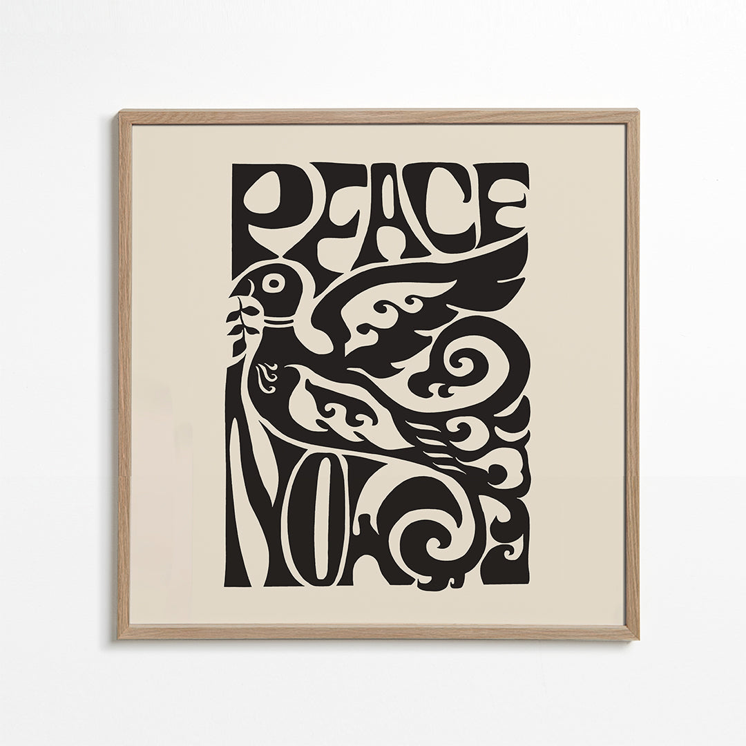 Vintage plakát s typografickou holubicí 'Peace Now'