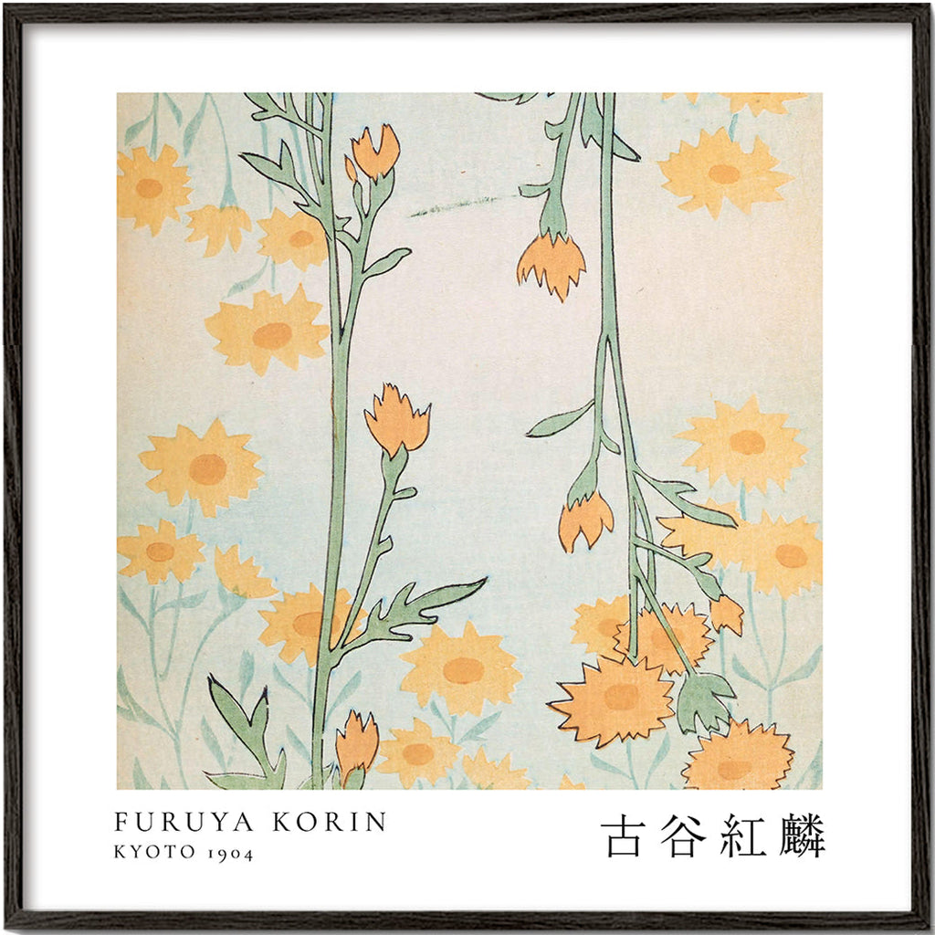 Botanický plakát Korin: stylizované japonské květy