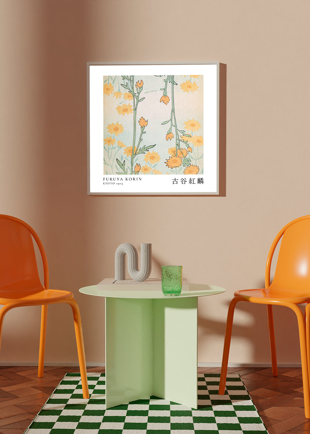 Botanický plakát Korin: stylizované japonské květy