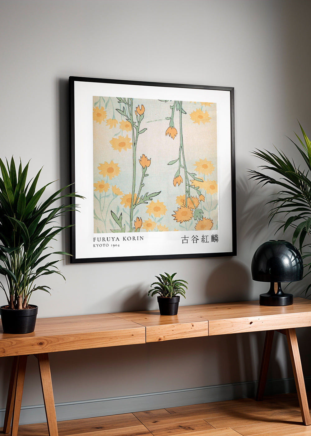 Botanický plakát Korin: stylizované japonské květy