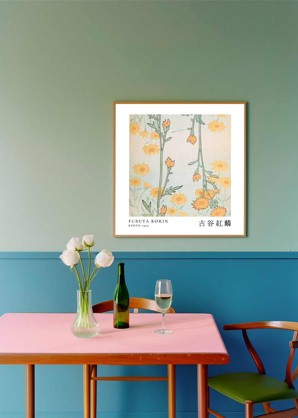 Botanický plakát Korin: stylizované japonské květy